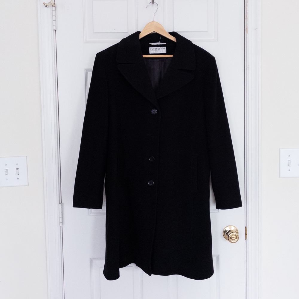 Larry‎ Levine Design Coat Womens 14P Black Lambswool Cashmere Vintage